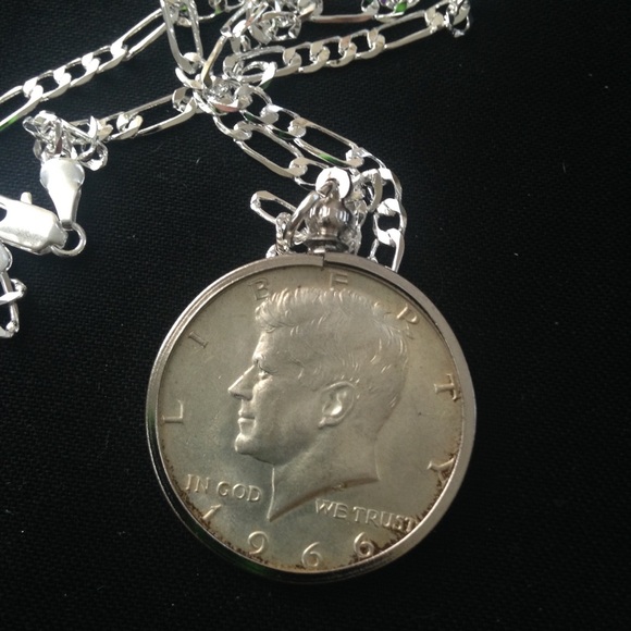 1966 40% Silver Half Dollar Coin, 18in 925 Chain - Picture 1 of 7